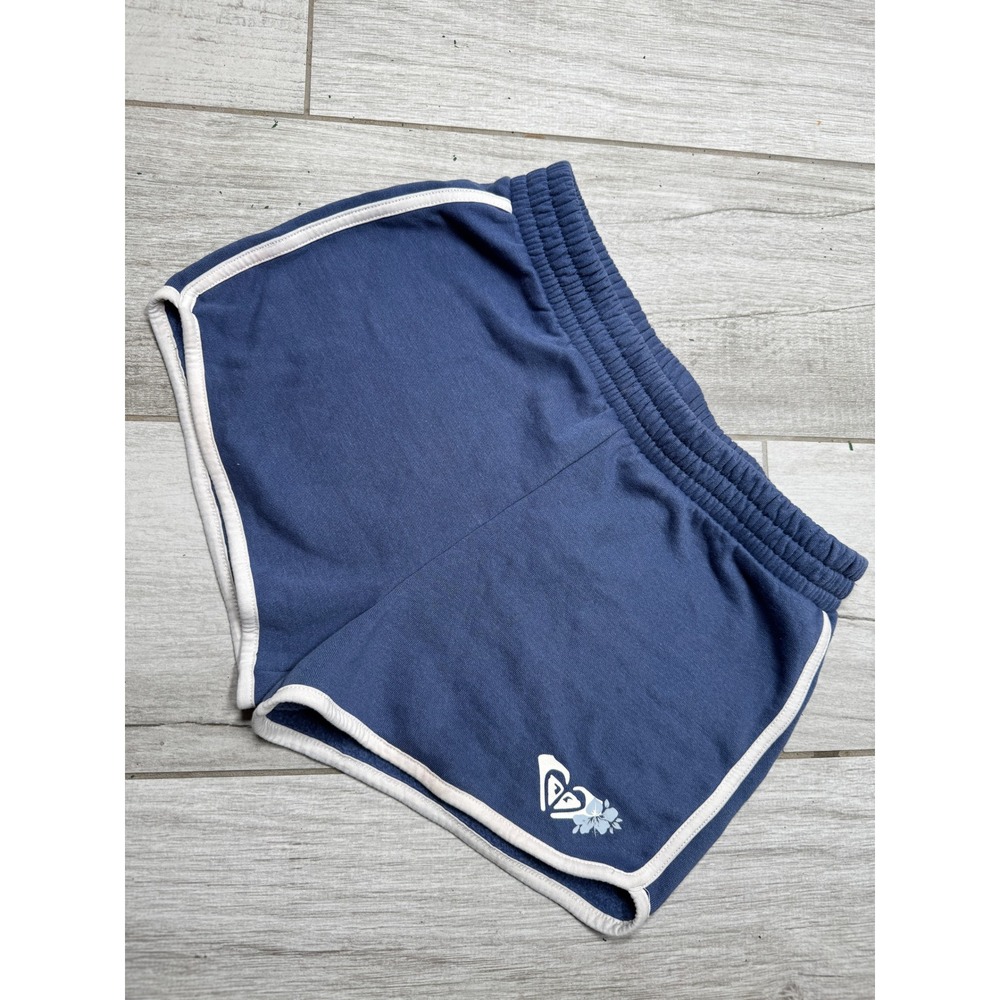 Roxy Fleece Shorts Blue White Trim Logo Graphic Girl's Size L / womens xs